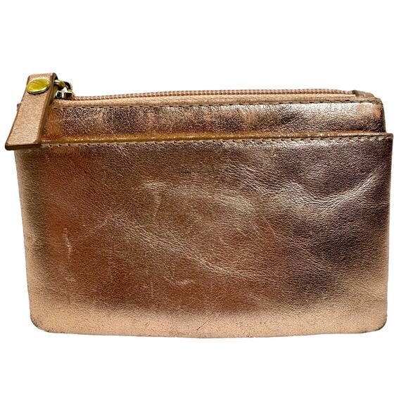 Lodis Women's Wallet Coin Purse Leather Zipper Side Pockets Travel Rose Gold - Picture 1 of 10